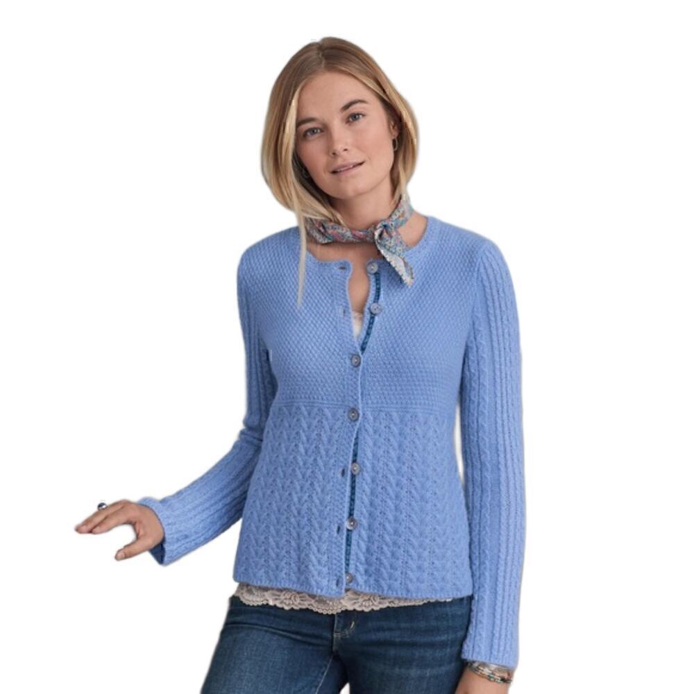 Sundance Exquisite Mix Cable Knit Button Front Cardigan Sweater Periwinkle XS